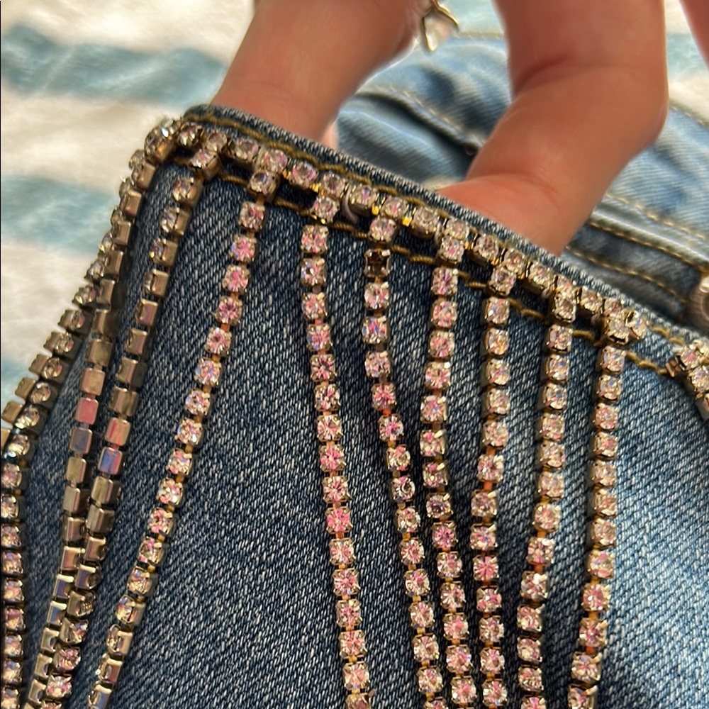 Rhinestone Cowgirl Glitzy Rhinestone Bedazzled Fringe Denim Jeans - Size 4 - Picture 8 of 9